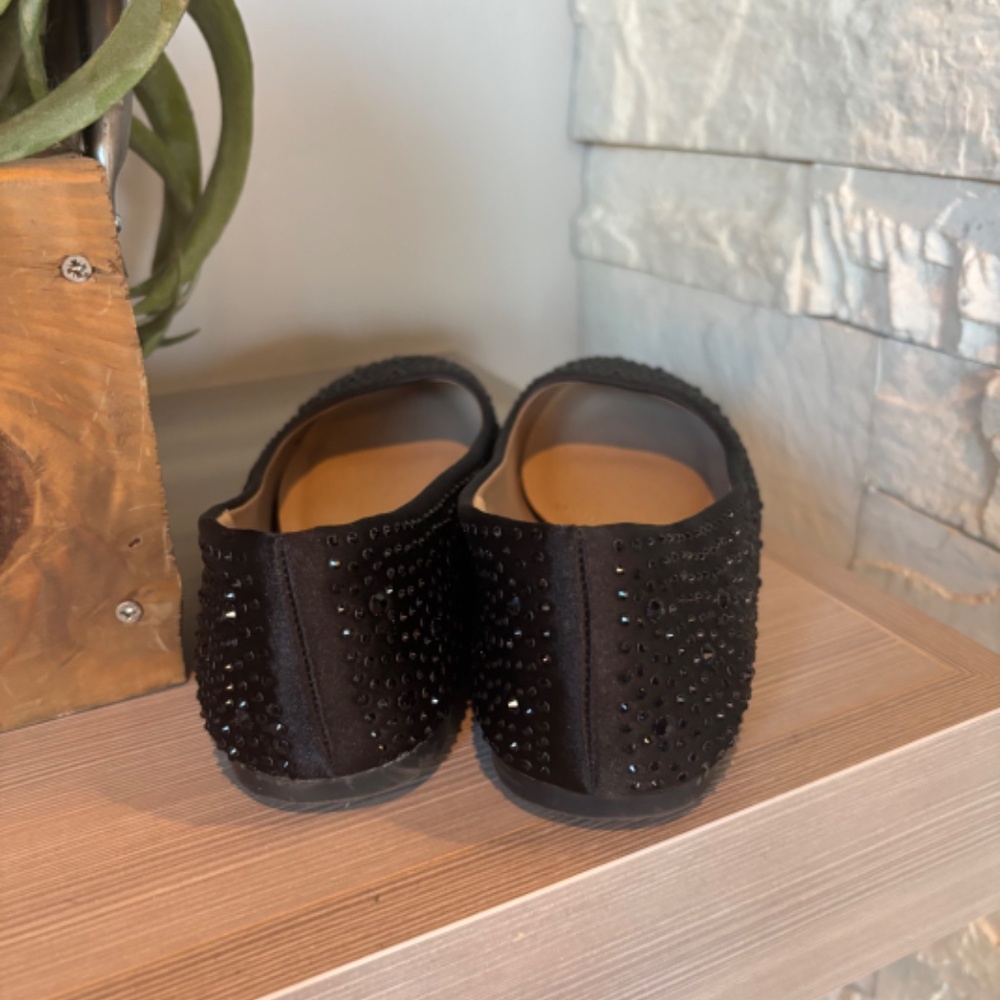 Rhinestone Ballet Flats in Black   A Holiday Must! Size 8 - Picture 3 of 6
